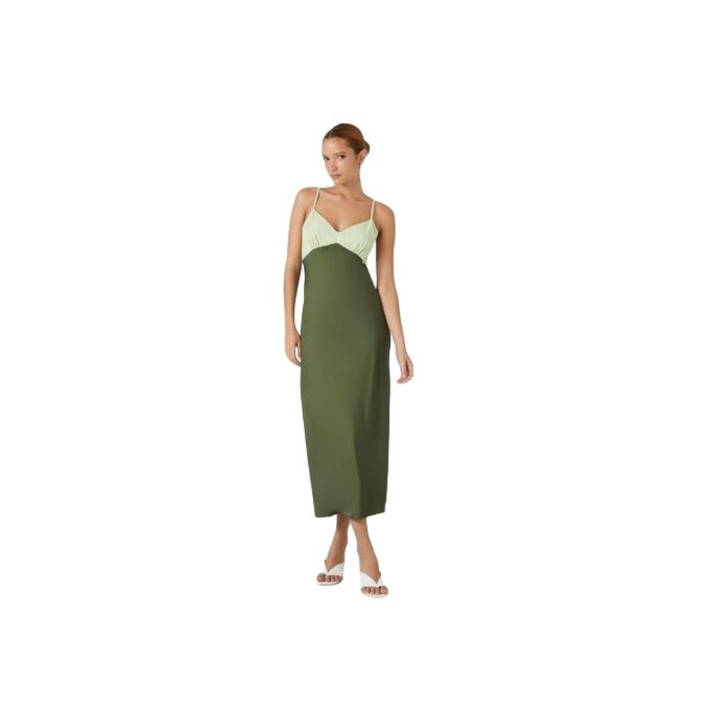 Forever 21 White and Green Sheath Midi Dress